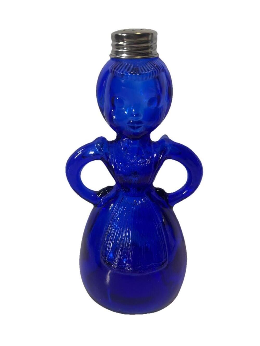 Vintage 1950s Cobalt Blue Merry Maid Lady Laundry pepper Shaker Glass pre owned